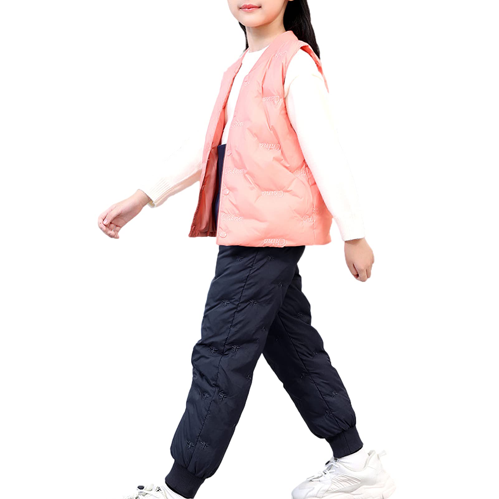 Niños Niñas Invierno Cálido Pantalones de Plumas Pantalones de Nieve Casuales con Bolsillos para 1-12 Años