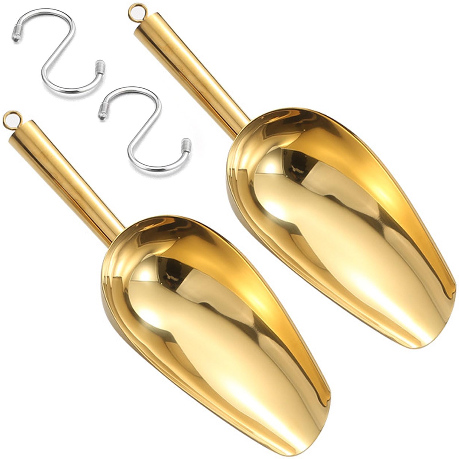 Ice Cream Scoop 6oz, 2 Pcs Stainless Steel Kitchen Ice Scooper for Ice Maker, Small Gold Food Scoops for Popcorn, Coffee Beans and Flour, Ideal for Bar, Parties & Weddings, Dishwasher Safe