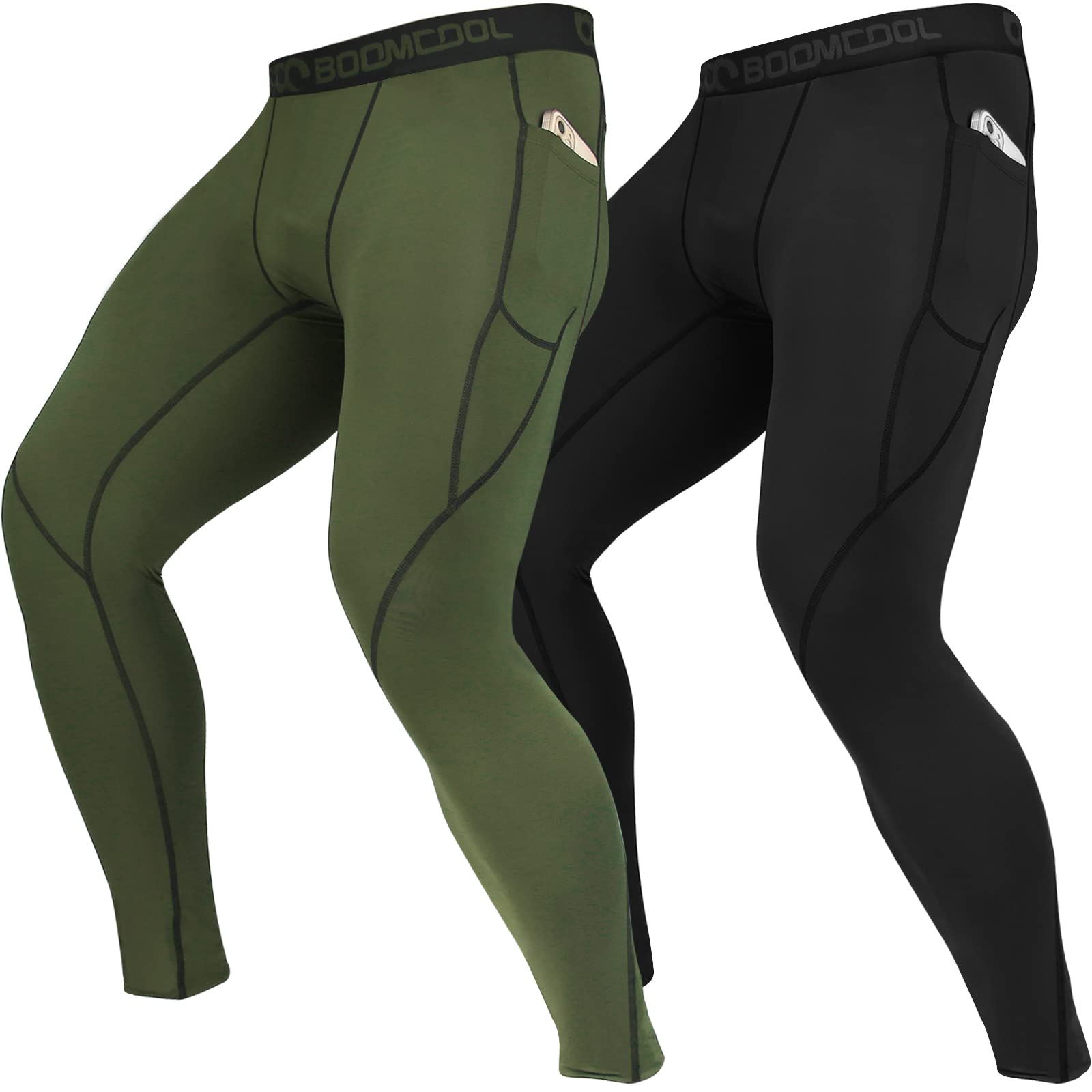 BOOMCOOL Men's Compression Pants with Pockets, Men's Running Tights Leggings Workout Dry Baselayer Gym Athletic Yoga Pants