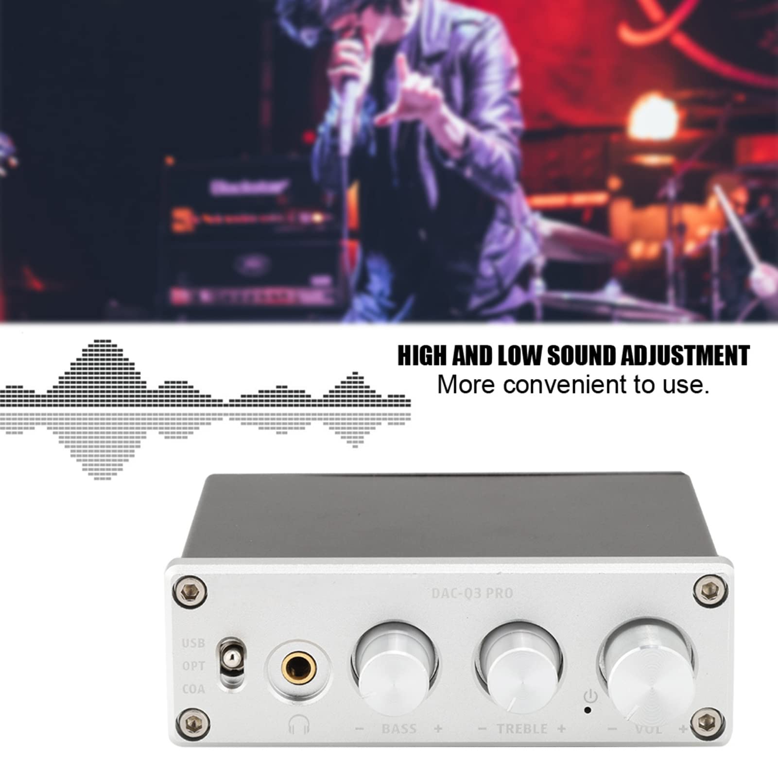 Lazmin Decodificador de Audio DAC, DC 5V Fibra/Coax + Entrada PC-USB Amplificador de Audio Digital con función de Amplificador de Auriculares, Soporte para Auriculares de 3,5 mm(Plata)