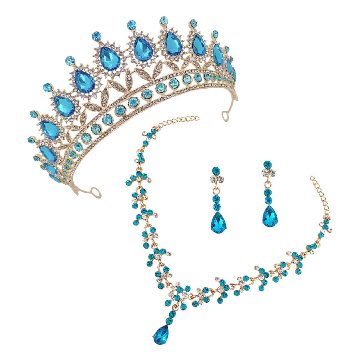 Collar y pendientes azul claro con diadema de gemas para fiestas infantiles SHOWERORO 8
