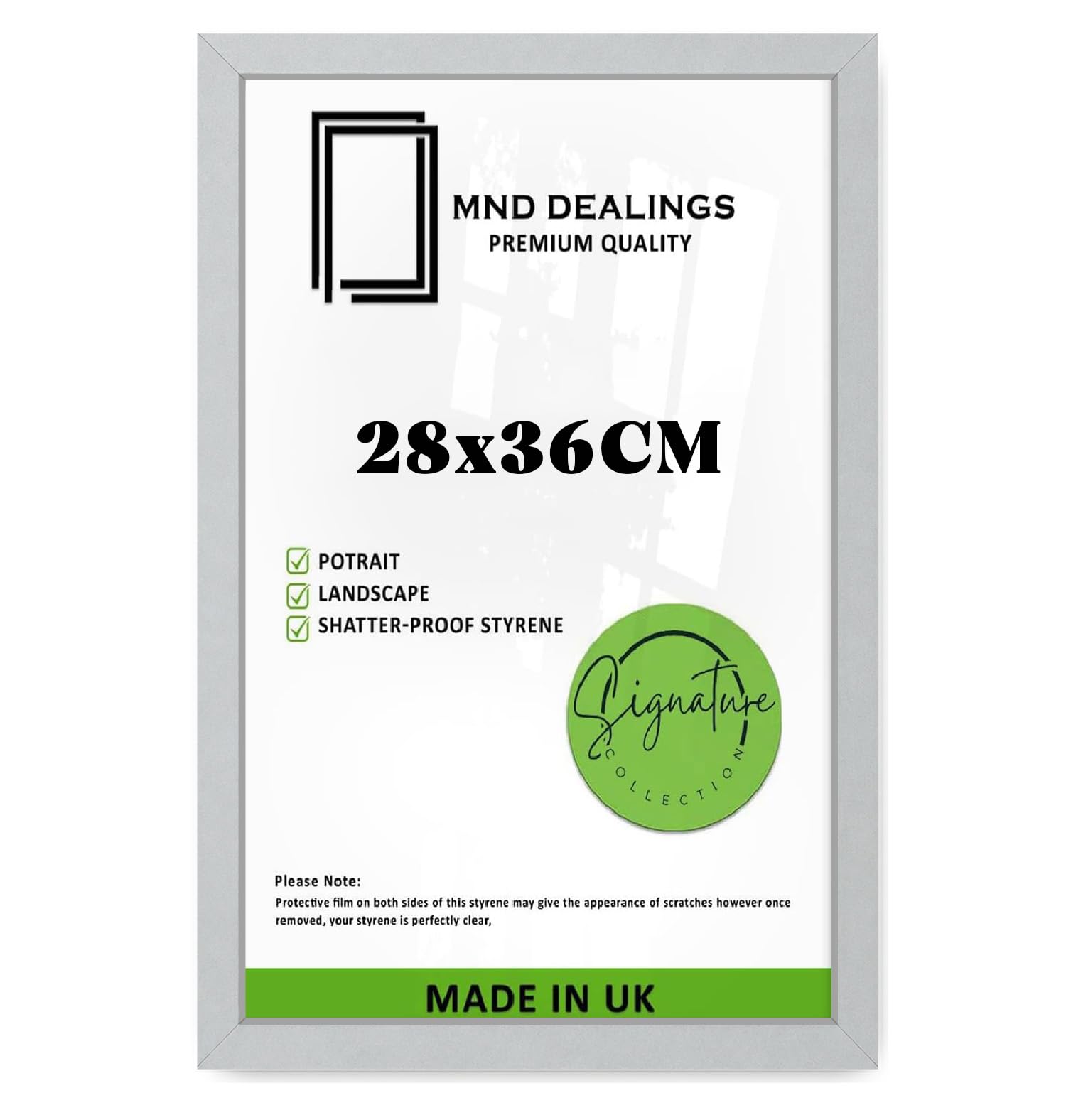 MND Dealings 28x36cm Poster Frame - Modern Engineered Wood Picture Frame Wall Mounting Fixings - Sleek Landscape Photo Frame for Home or Office Gallery Walls-[Light Grey]
