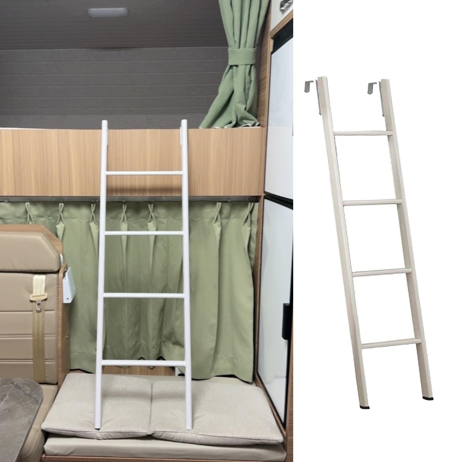 Generisch Freistehende Wohnmobil-Etagenbettleiter als Ersatz, weiße Etagenbettleiter für Zuhause/Wohnmobil mit Haken, Kurze und Lange Metalltreppe für Dachböden, 116 cm-185 cm (116 cm/45 Zol