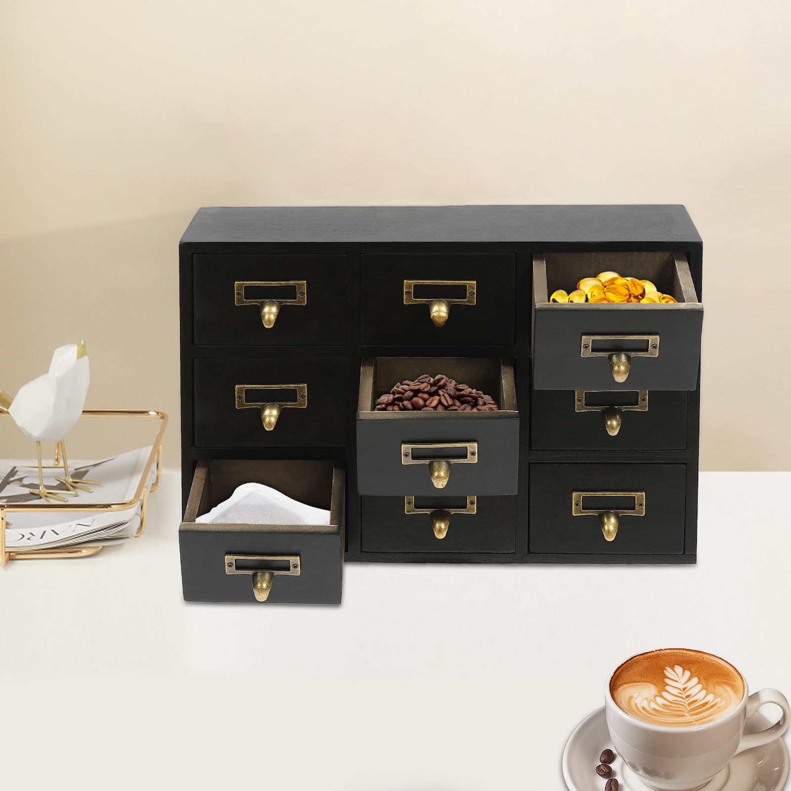 Organizador de Literatura, catálogo de Tarjetas, cajón, botiquín con 9 cajones, Mueble para Manualidades, Medicina, joyería, Maquillaje (Mueble de Almacenamiento Negro de 9 cajones