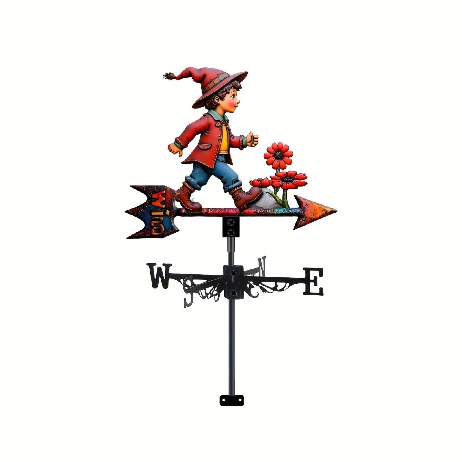 Rust Resistant Little Boy Weathervane Effortless Rotation Metal Wind Direction Indicator Long-Lasting Metal Weathervane Easy Installation for Yard, Fence, B202-image-15
