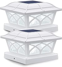 SIEDiNLAR Solar Post Cap Lights Outdoor Glass 2 Modes 8 LEDs for 4x4 5x5 6x6 Posts Fence Deck Patio Decoration Warm White/Cool White Lighting White (2 Pack)