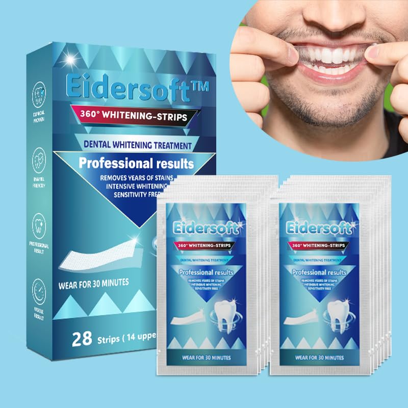 Image of 360 Professional Teeth Whitening Strips, Removes Years of Stains for Beautiful Smile, Results in 30 min, Non-Slip, Enamel Safe for Sensitive Teeth, 28 Strips (14 Treatments), Vegan & Mint Flavor