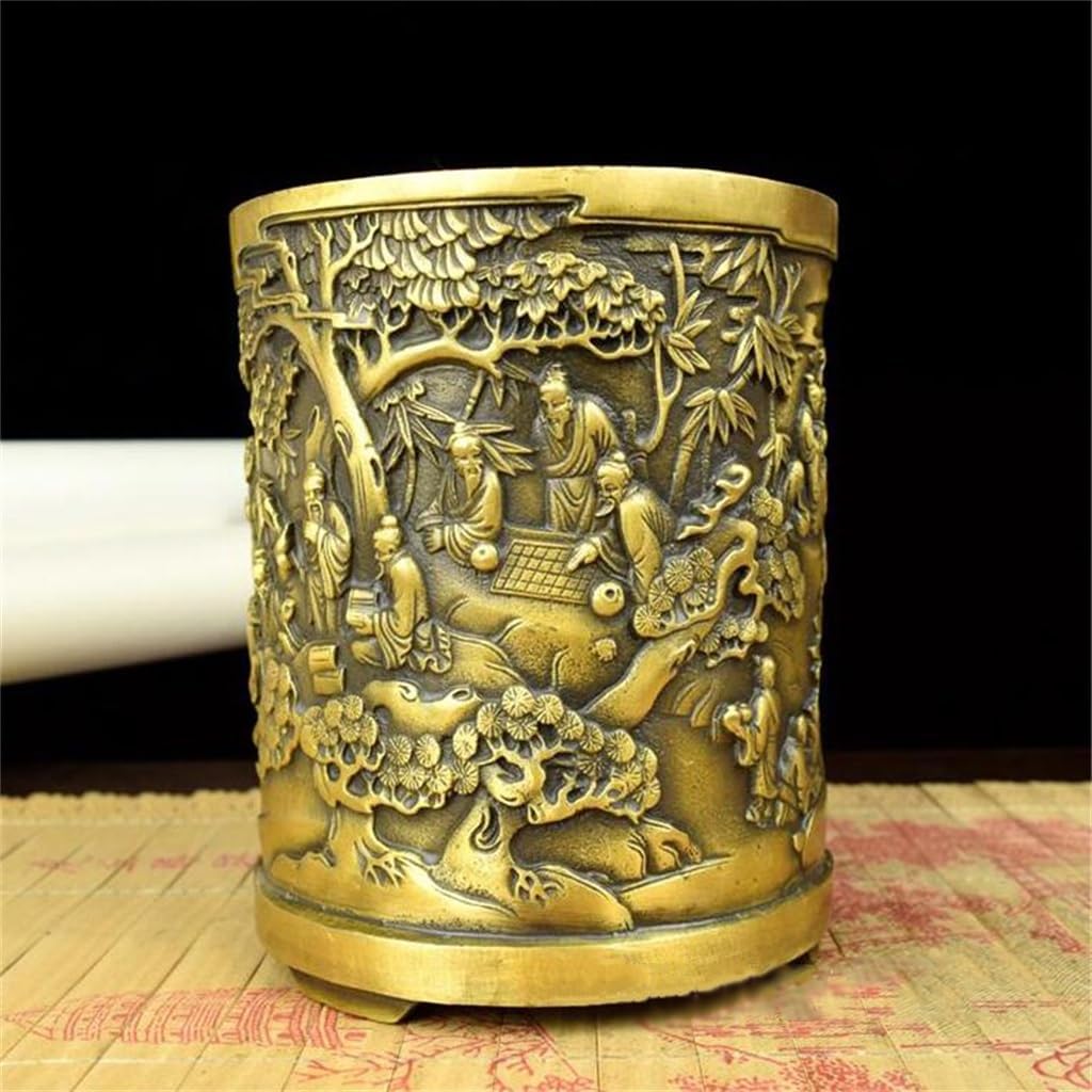 Brass Pen Holder Solid Heavy Duty Press Hand Teacher's Day Gift Five Tiger Pen Holder Does Not Change Color