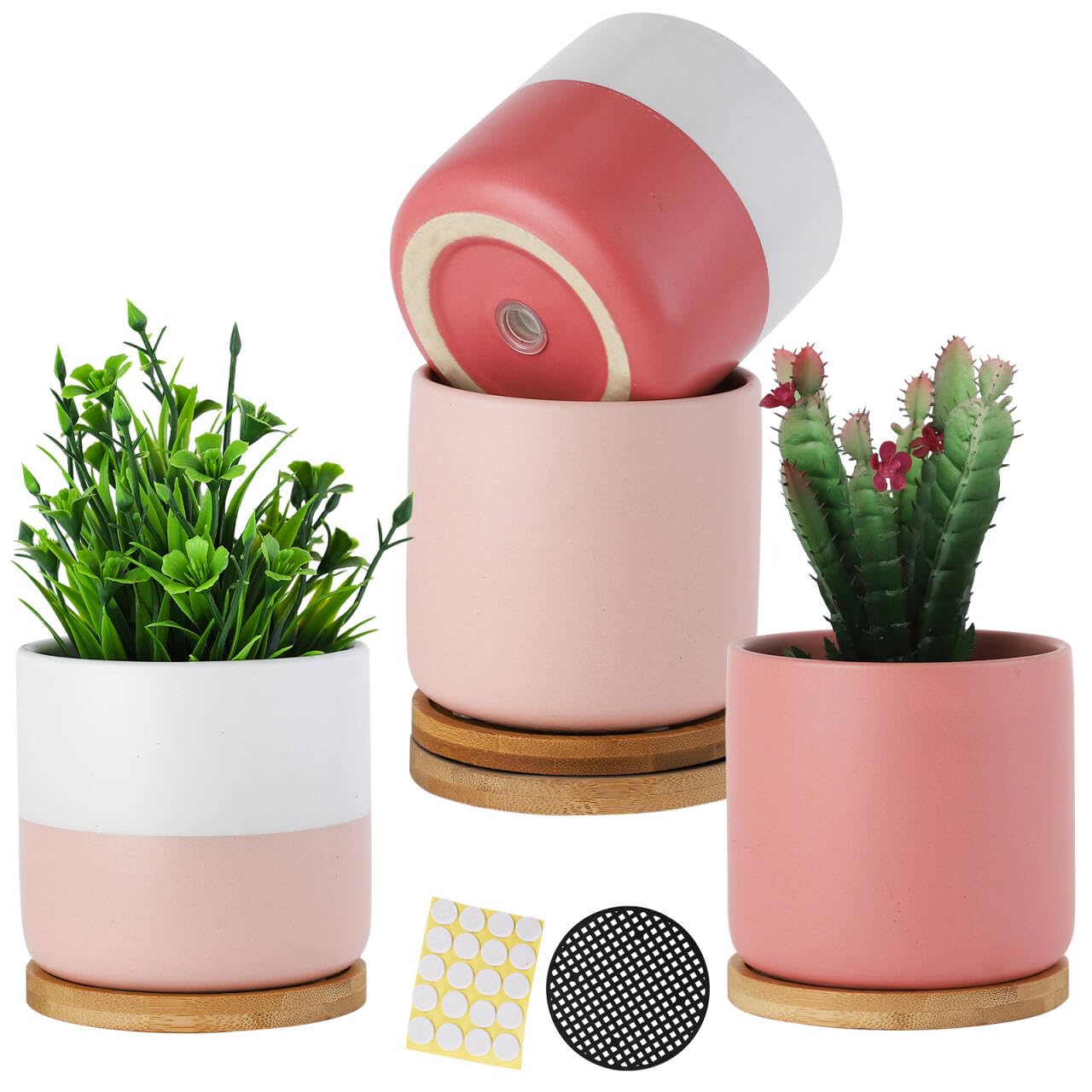 TAMAYKIM 4 Inch Ceramic Plant Pots Set of 4