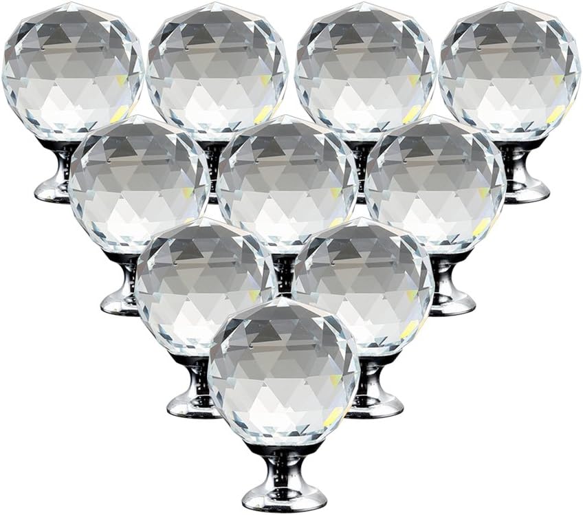 LEICHI10pcs Crystal Closet Door Knob Wardrobe Handles Glass Cabinet Doors Knobs Round Diamond Shape Wardrobe Furniture Doorknobs Dresser Pulls