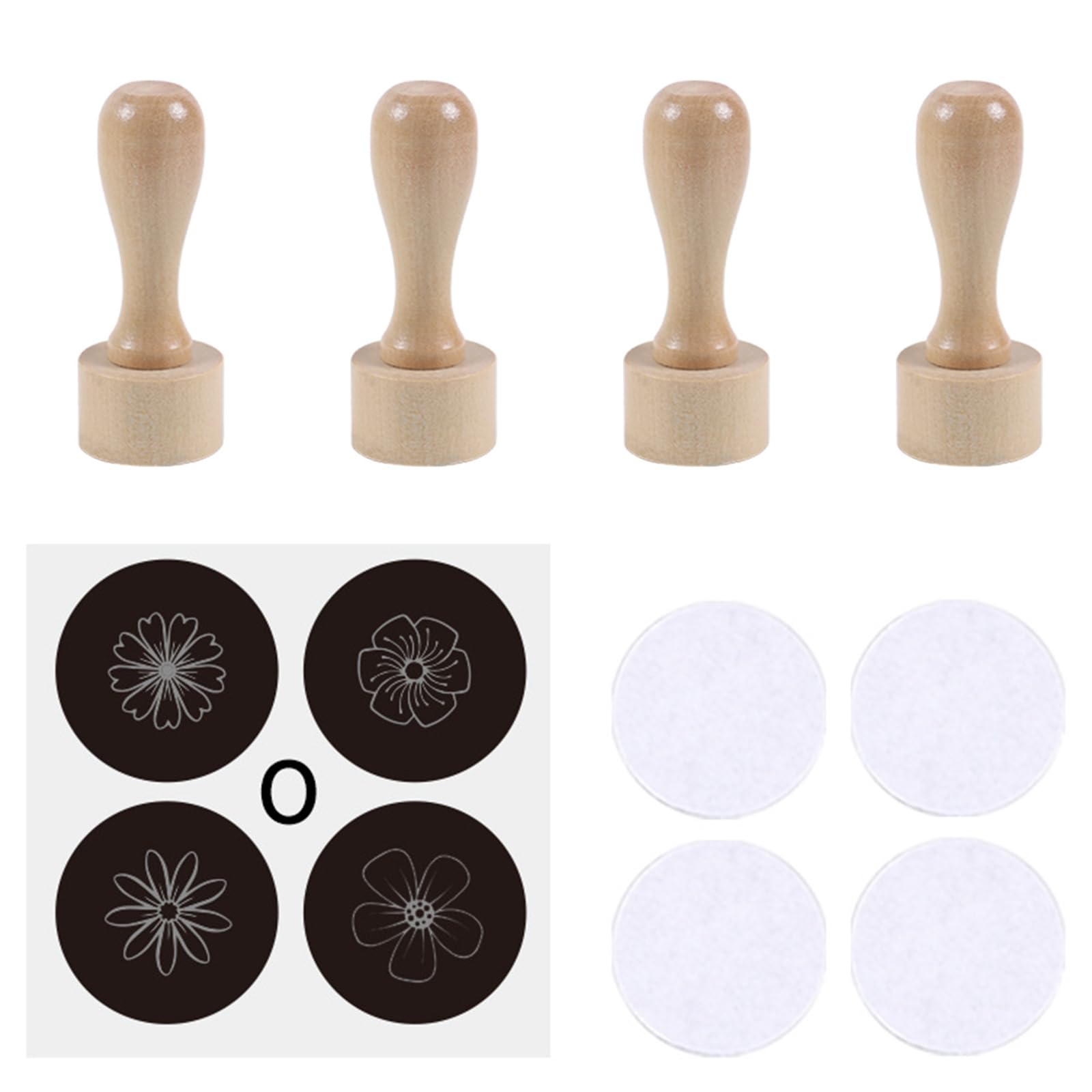 of 4 Artistic Wooden Stamps for Creative Projects Featuring Ergonomic Handle and Customizable Designs Home Decoration Stamps