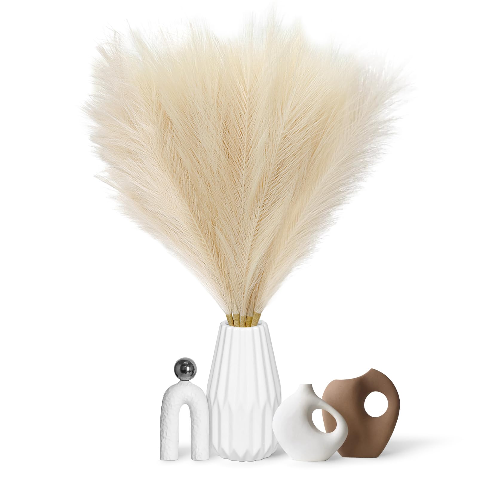 5 Pcs Natural Dried Artificial Pampas Grass, 31.5''/80cm Tall Fluffy Faux Decor, Bouquet Flora Feathers For Home Vases,Office,Wedding,Party Decoration