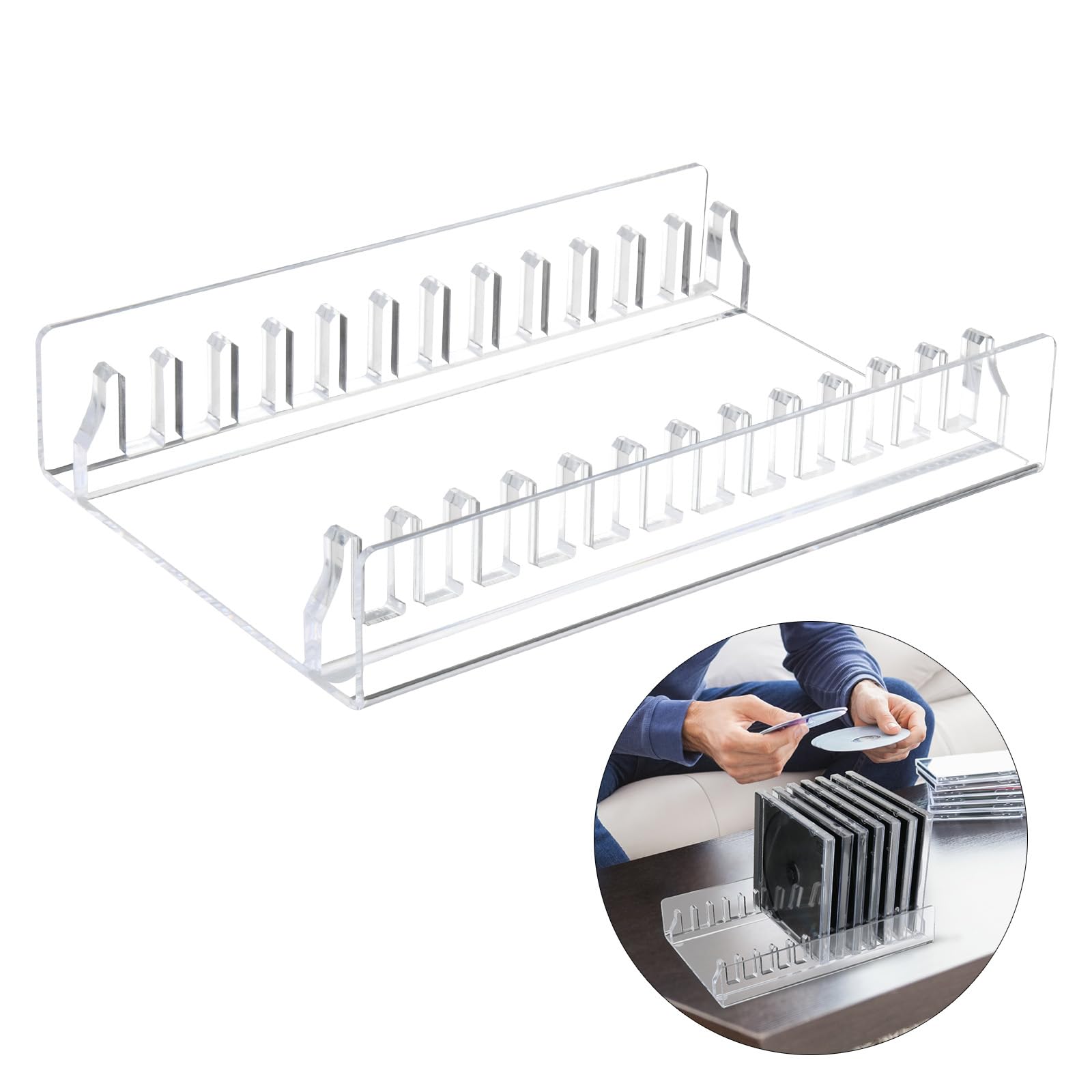 Kangnice Acrylic CDs Storage Stand Clear Desktop CDs Rack Organizers Holds 12 Standard Case For Media Organization