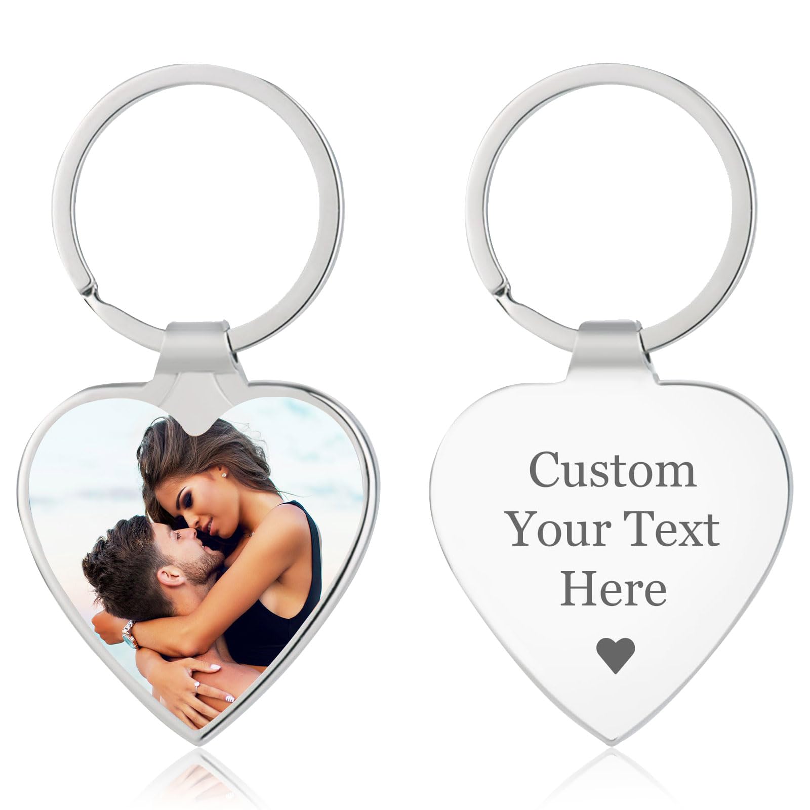Personalised Photo Keyring - Custom Keychain with Engraved Name Keyrings Personalised Keychains with Picture Customized Gifts for Men, Women, Dad and Mom (Heart)