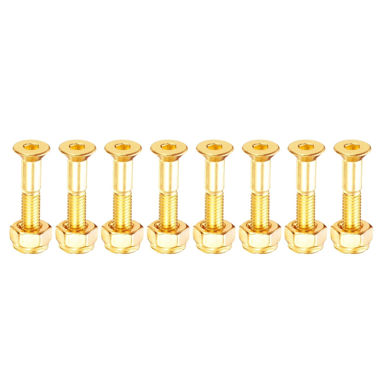 PATIKIL Skateboard Hardware Kit 1-1/8", 8pcs Carbon Steel Grade 8.8 Mounting Screws Bolts Nuts Set for Skateboard Cruiser, Golden