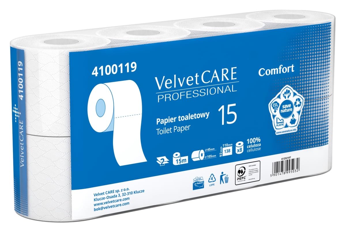 Papier toaletowy Velvet Comfort 8 sztuk 15m 2-warstwowy | biały | *celuloza | bezpłatna dostawa 24h