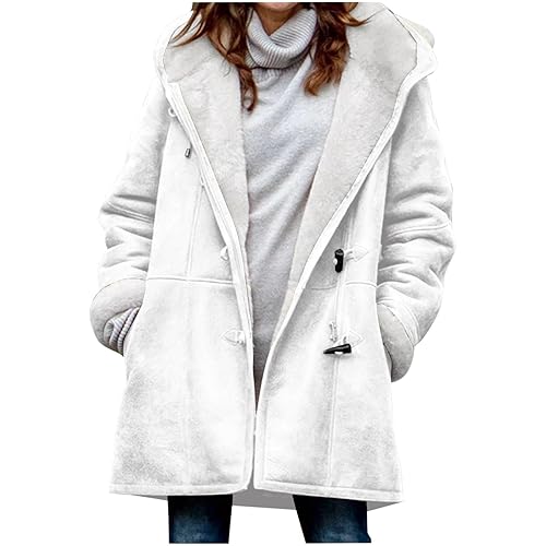 Winter Coats for Women Warm Sherpa Fleece Lined Distressed Jackets Hooded Parka Faux Suede Pea Coat Outerwear