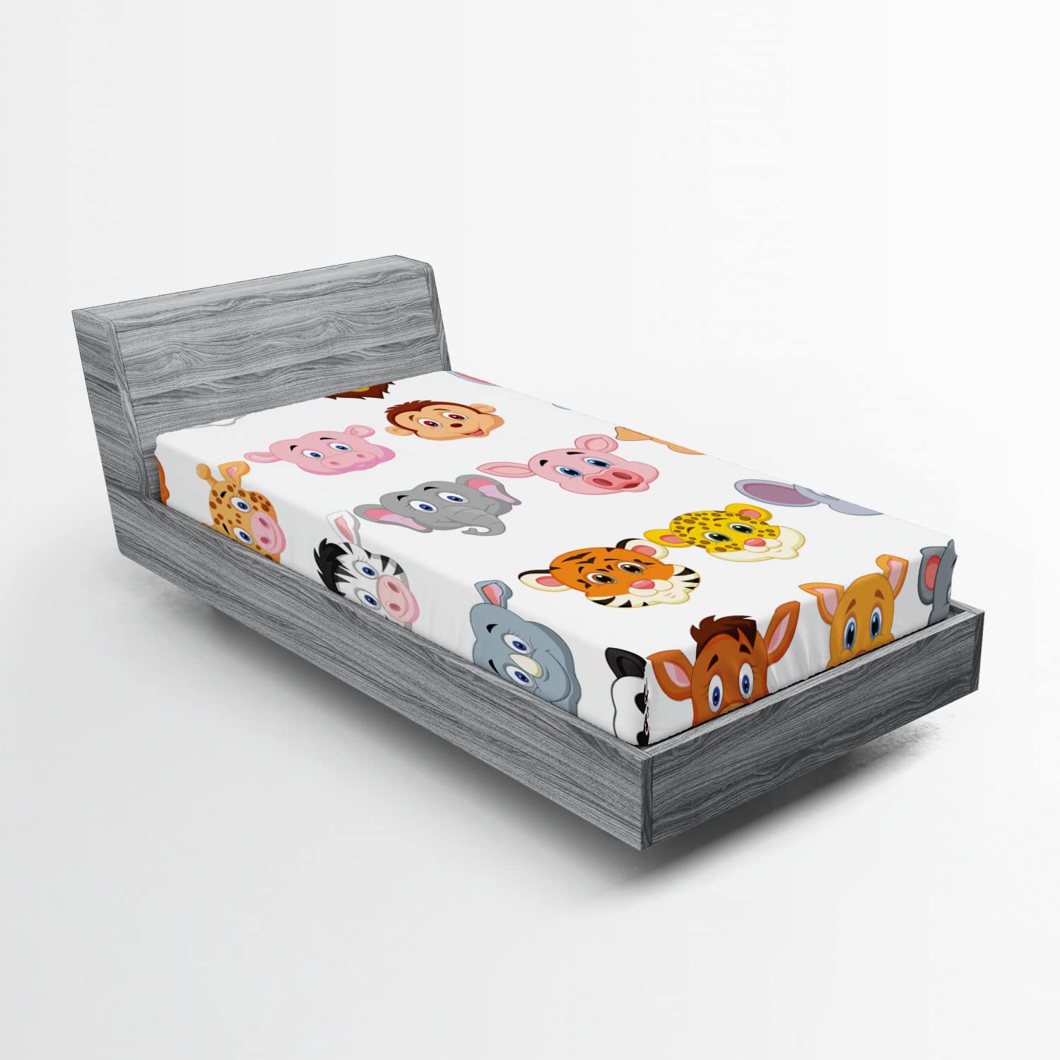 Ambesonne Cartoon 2 Pack Fitted Sheet, Farm and Savannah Animals, Bed Cover All-Round Elastic Deep Pockets 2 Pieces, Package Contains 2 Twin XL Size Fitted Sheets, Pink Apricot