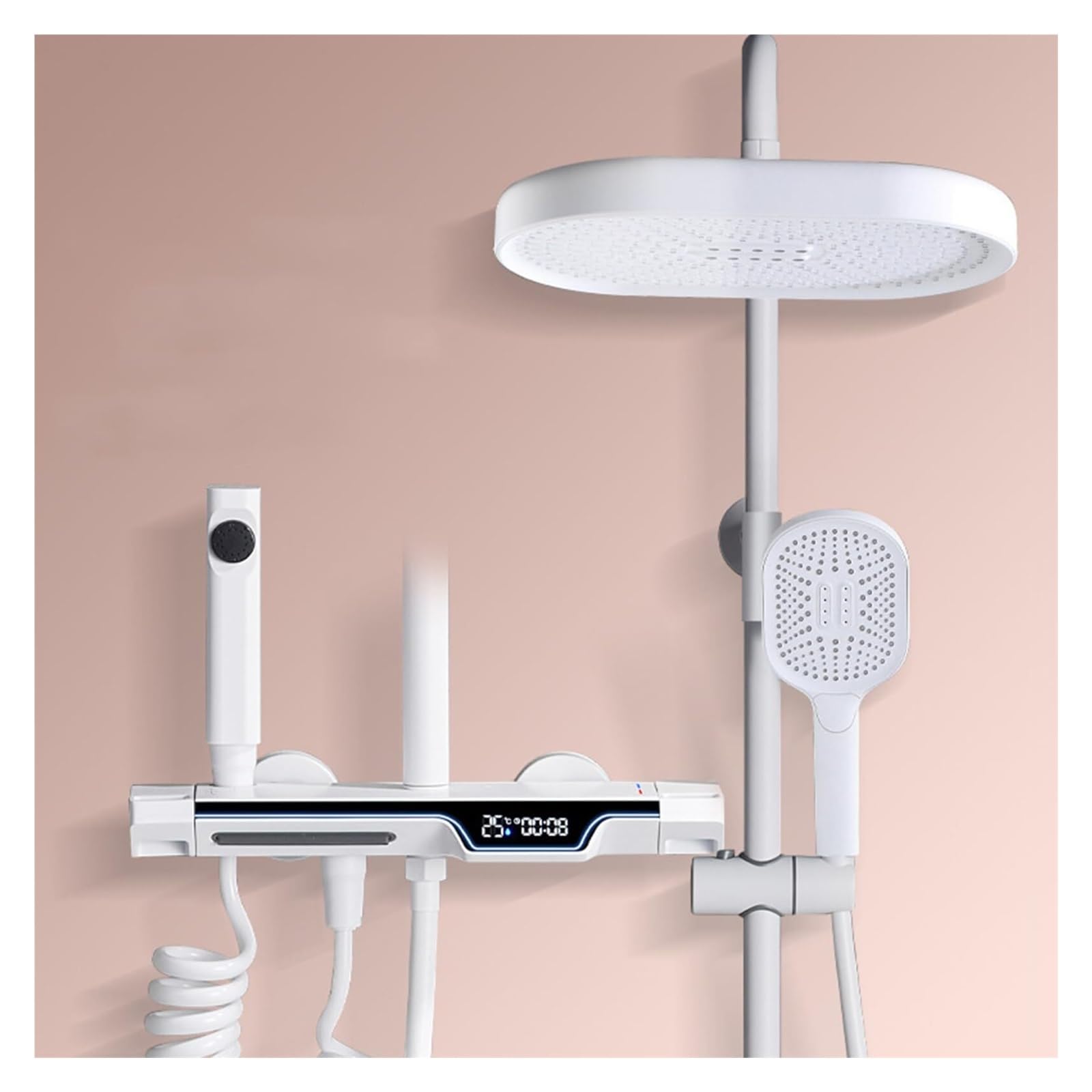 Shower Head Digital Display Shower System for Bathroom,Wall Mount Mixer Shower Combo Set with Rain Shower Head,Hand Shower,Waterfall Tub Spout