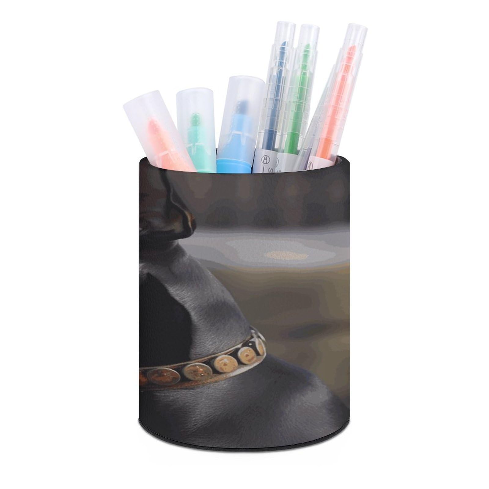 MUSM Doberman Pen Holder Large Capacity Pen Holder Modern PU Pencil Holders Durable Waterproof Pens Cup for Home Office Desktop Organizer