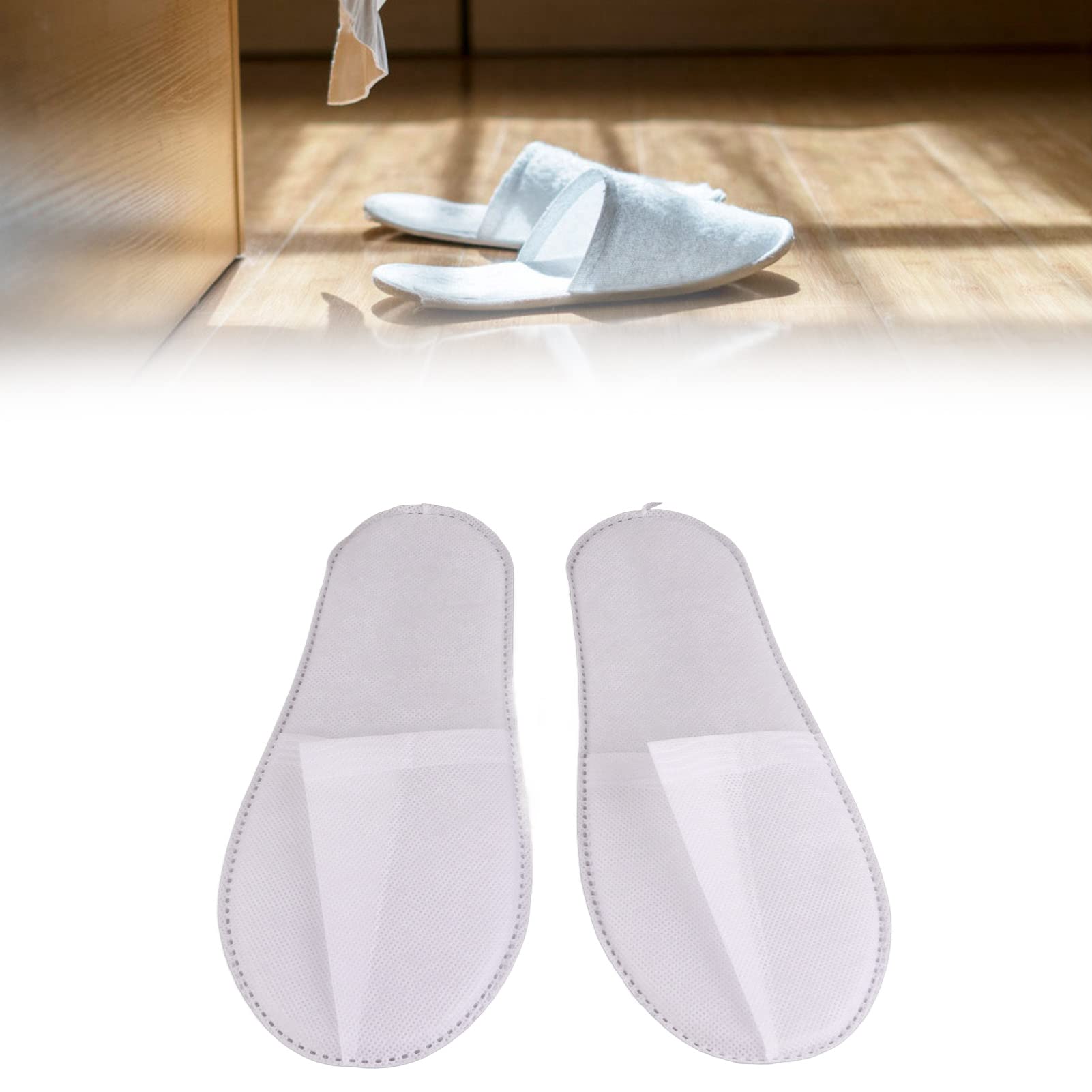 50 Pares de Pantuflas Desechables de Hotel para Interiores, Pantuflas Antideslizantes Unisex Portátiles, Pantuflas de Punta Cerrada de Terciopelo de Algodón para Spa(Pizarra blanca no tejida de 3MM)