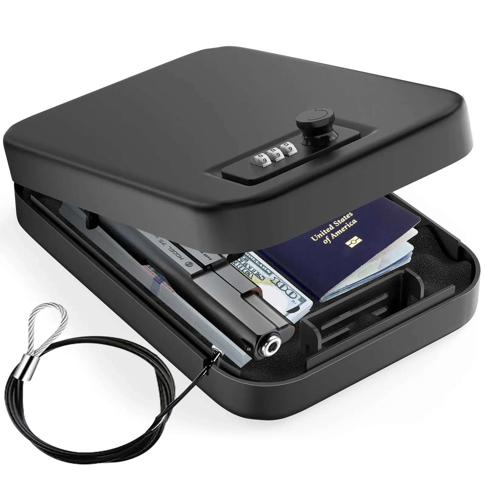 Cassaforte a Mobile Cassetta di Sicurezza per Pistola, Portatile, Piccola, da Viaggio, in Acciaio Massiccio, per Pistola, Auto, Farmaci, Casa Casseforti