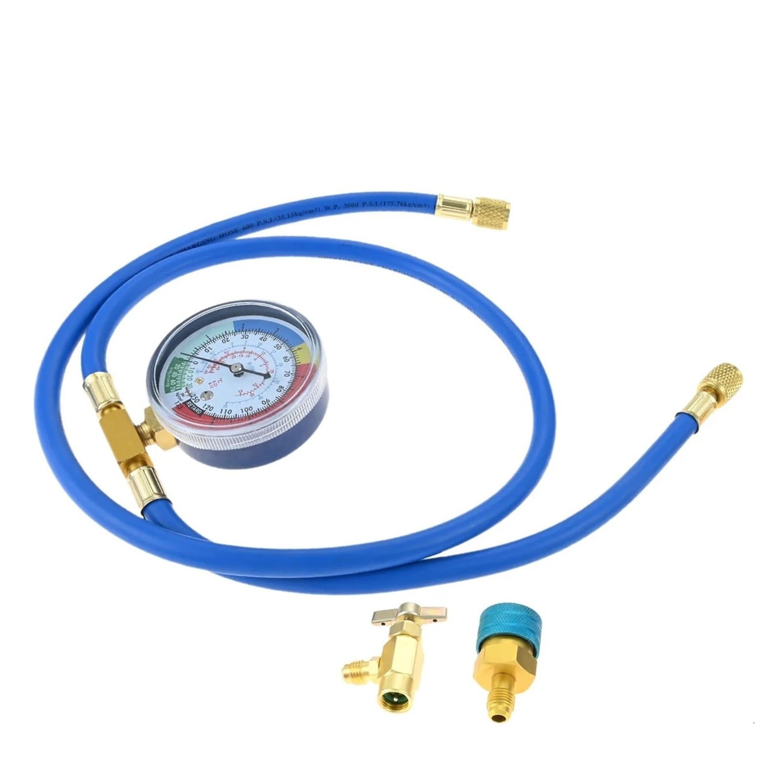 AC Refrigerant Recharge Hose with Gauge and Piercing Tap Valve, Can Tap, for R12 R22 R134a R1234yf Diagnostic Check