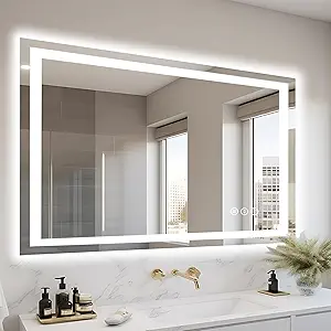 44"x30" Bathroom Light up Mirror, Double Bright Lights, Anti-Fog Vanity Mirror with Lights, Stepless Dimmable Illuminated Mirror, Touch Control, Waterproof (Horizontal/Vertical)