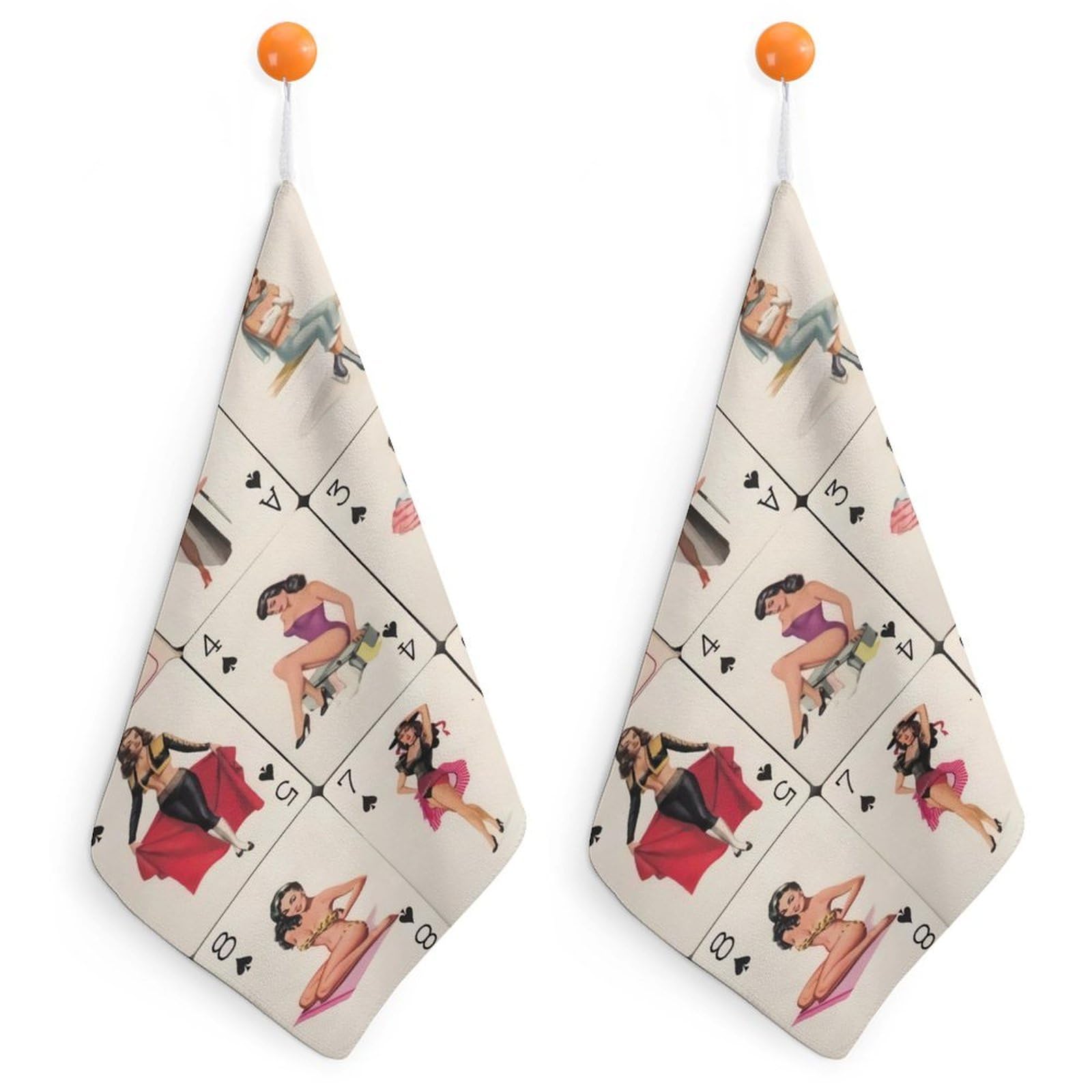 TXFBTRFSA Poker Pinup Lady Hand Towels with Hanging Loop Kitchen Towel Handkerchiefs Cleaning Cloths