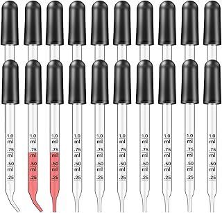 DxJ Glass Dropper 20Pcs Straight Tip Eye Droppers with Graduated,High Suction Pipette Droppers for Essential Oil, Nutrient Liquid, Fluids Medicines(1ml)