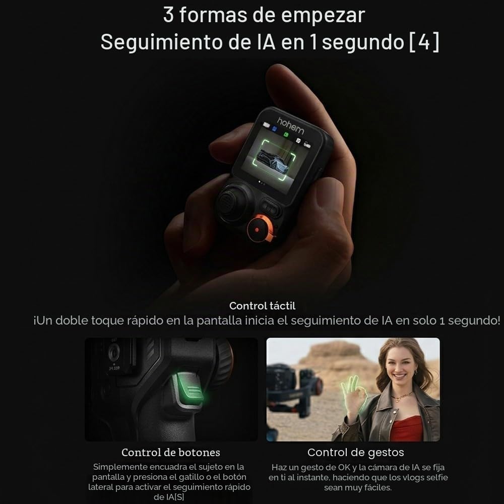 Hohem iSteady MT3 Pro Estabilizador Gimbal, 3 Ejes con Seguimiento IA, CCT | Mando con Pantalla Táctil Extraíble,Carga útil 2.5kg para Sony Canon Fujifilm Nikon Lumix, Cámaras de Acción y Smartphone