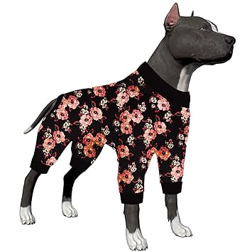 LovinPet Dog Pjs Large Breed, Long Sleeve Shirts for Dogs, Anti Licking, Wound Care Big Dogs Pajamas, Stretchy Fabric Floral Black, Pink, White, Tan Prints Large Dog Pjs for Dog Jammies