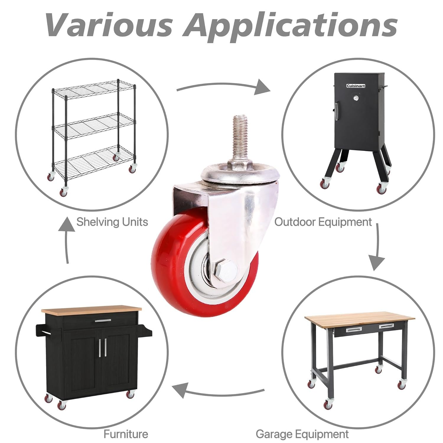 2.5/3 Pouce roulettes Pivotantes avec Frein, M12*30mm roulettes Filetées Capacité de Charge 270kg, 4 Roues en PU Silencieuses for Meubles(2swivel+2with Brake,5inch)