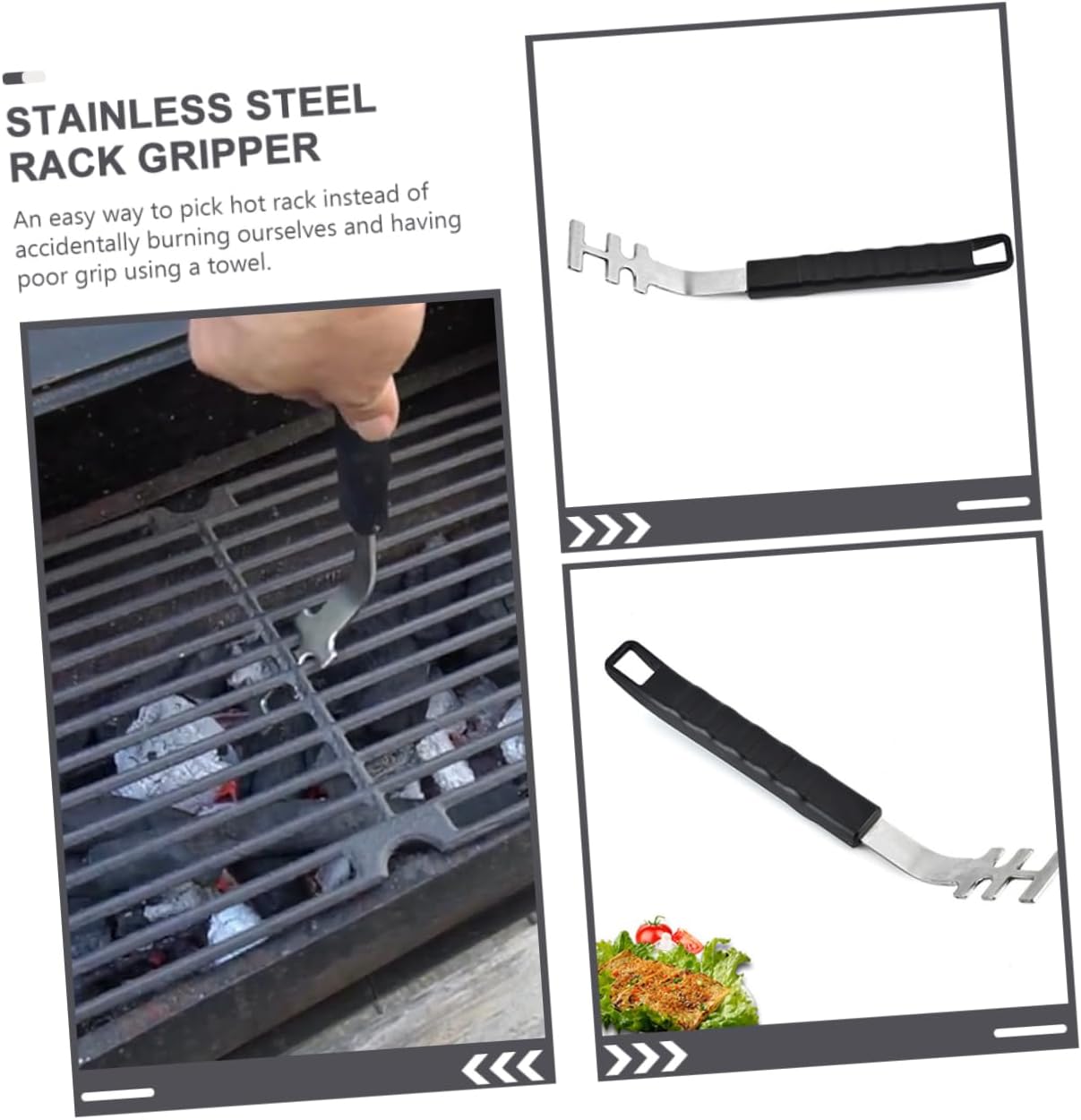 2pcs Stainless Steel Grill Lifter with Plastic Handle for Hot Rack
