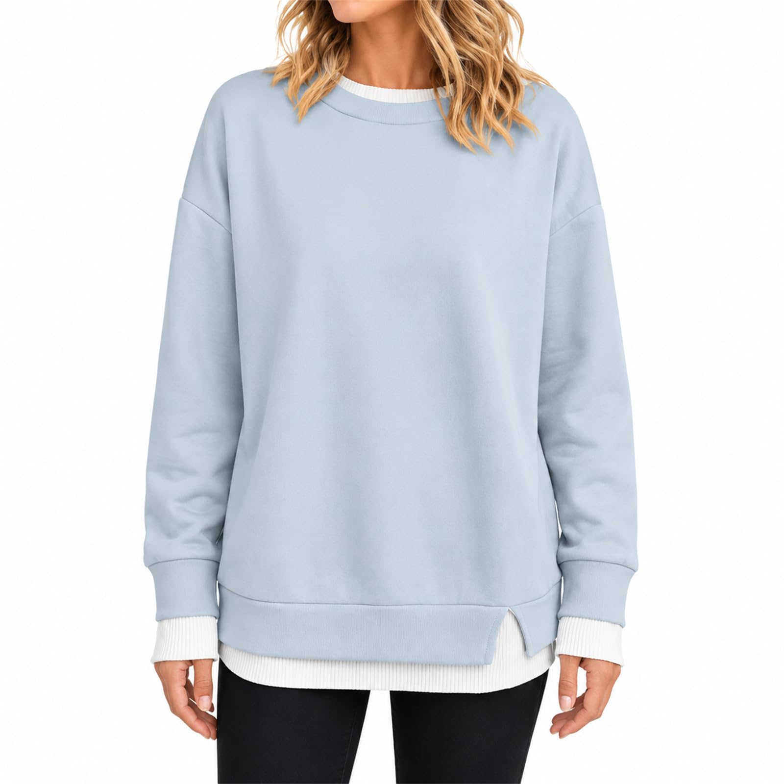 Generisch Felpa da donna con scollo rotondo, effetto stratificato, a