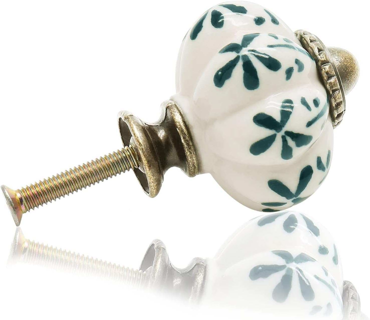 12pcs Ivory Pumpkin Knobs, Vintage Ceramic Cabinet Knobs, Dresser Drawer Door Knobs Drawer Pulls Dresser Handles with Mounting Screws - Leaf Pattern