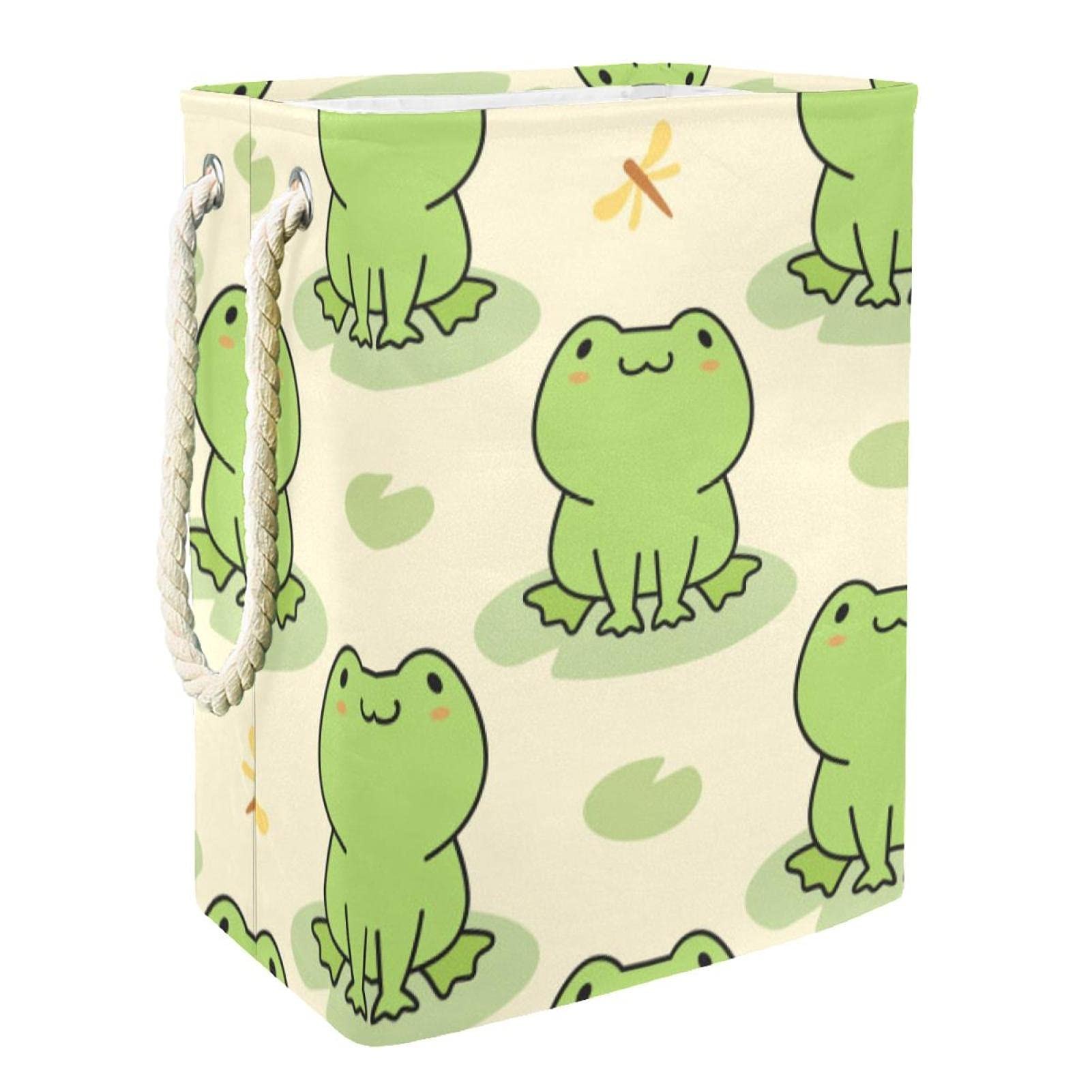 Laundry Basket Foldable Laundry Hamper With Handles Detachable Storage Bin, Bathroom Organizer, Children Toy Bins Cute Green Frog, Multi-Colored, 19.3x11.8x15.9 in49x30x40.5 cm