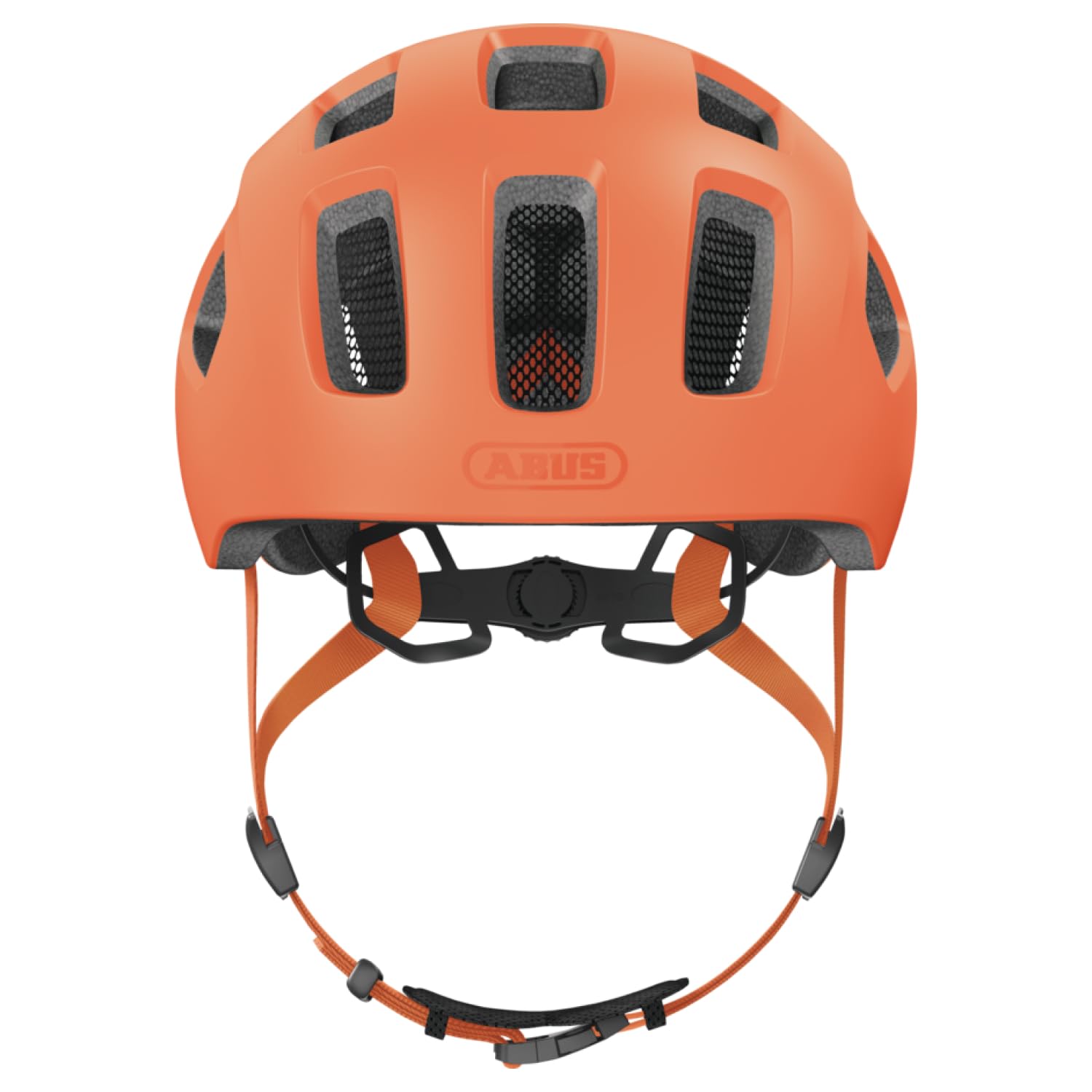 ABUS Casque Vélo Youn-I 2.0, mono orange, Taille M | Casque ville avec feu arrière LED, construction In-Mold, filet anti-insectes, ouverture queue-de-cheval