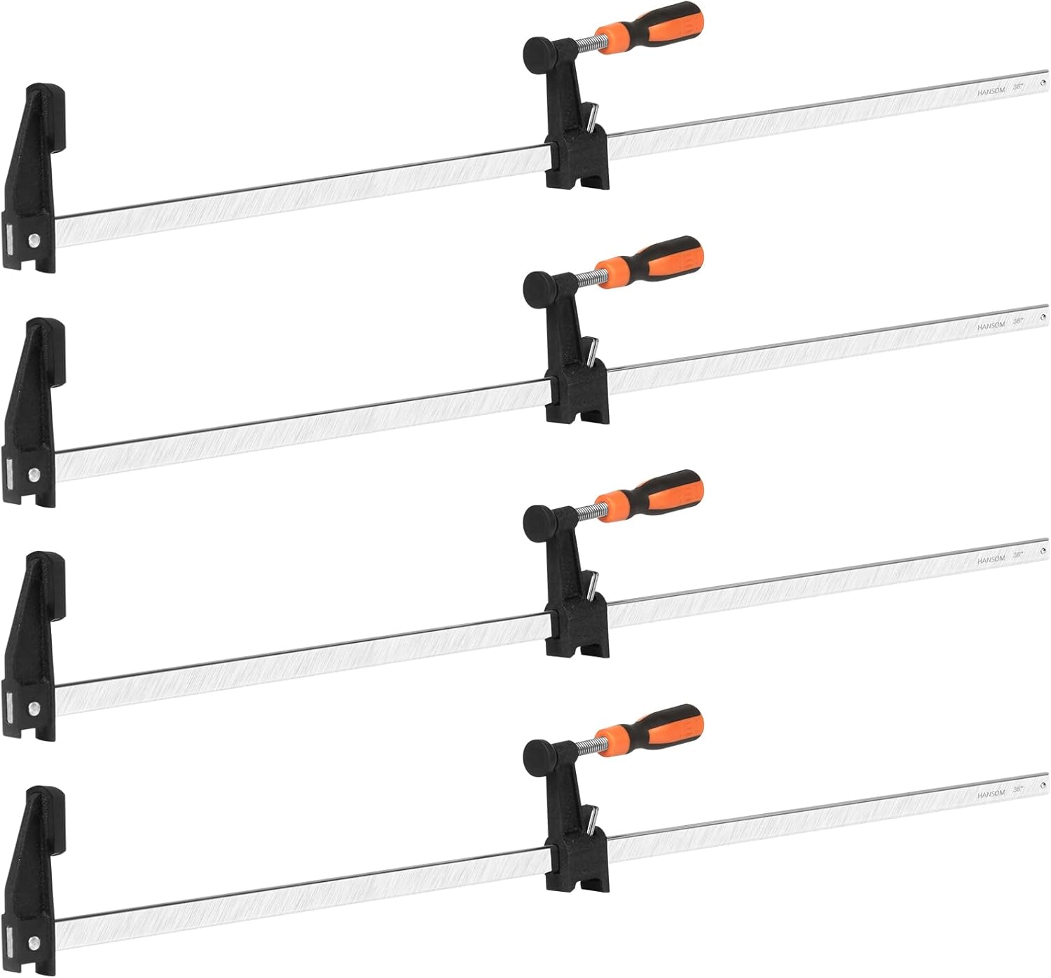 4-Pack 36 inch Bar Clamps,Long Wood Clamps Heavy Duty Clamps Force 600 Lbs Adjustable and Release Quickly,Woodworking Clamps Throat Depth 2.5 inch with Plastic Handle