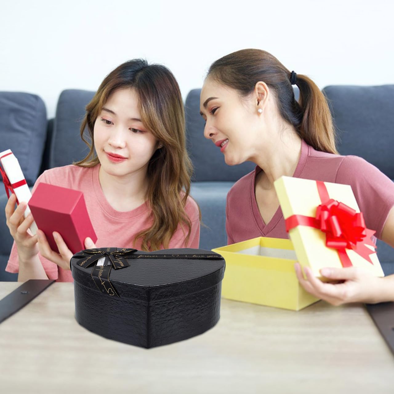 Ipetboom Heart Shape Box - Valentine's Day Cardboard Boxes Decorative Nesting Case Present Empty Florist Packing for Wedding Birthday Anniversary Party Proposal - Black - Image 6