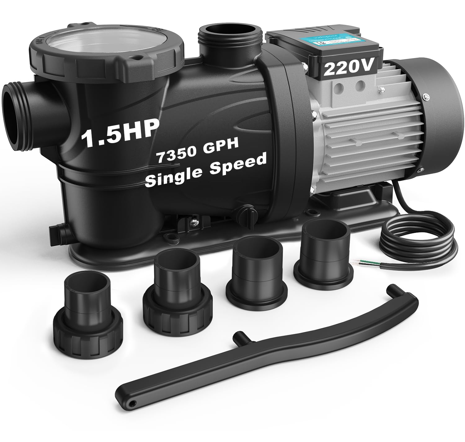 1.5HP In/Above Ground Pool Pump, 7350GPH Single Speed High Flow 220V Powerful Self Primming Swimming Pool Pumps with Filter