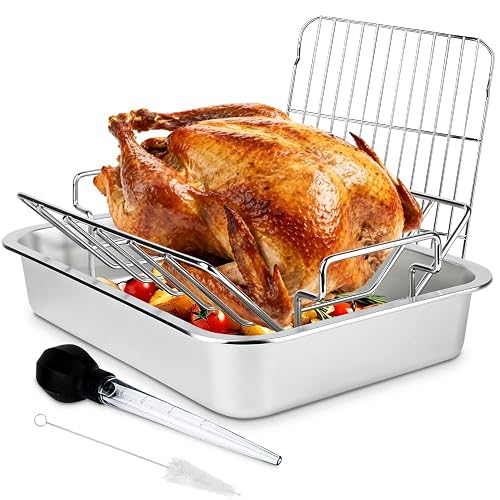 Turkey Roaster Roasting Rack with Pan, Stainless Steel Poultry Turkey