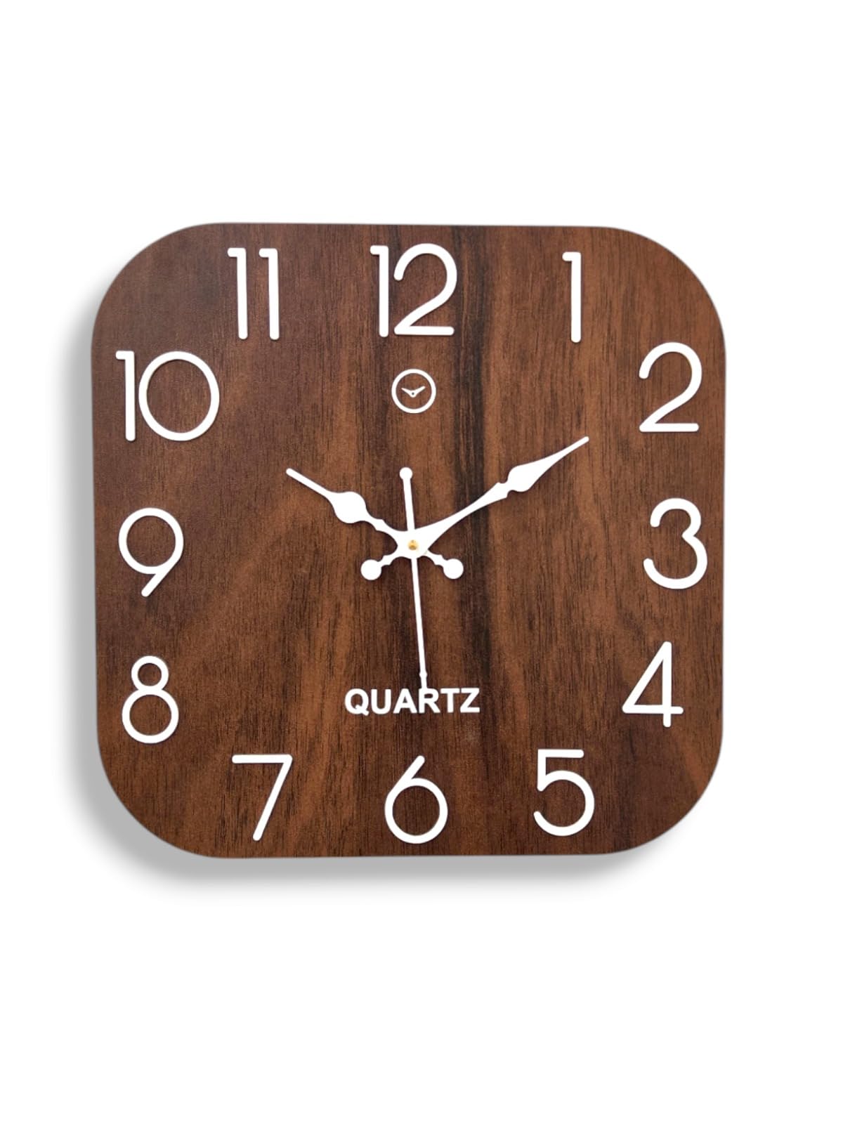 cozyloom Modern Wooden Wall Clock for Living Room Décor | Square Dark Brown Wall Clock with White Arabic Numbers Design | Stylish MDF Decorative Clock for Home, Bedroom & Office (30 CM)-image-10