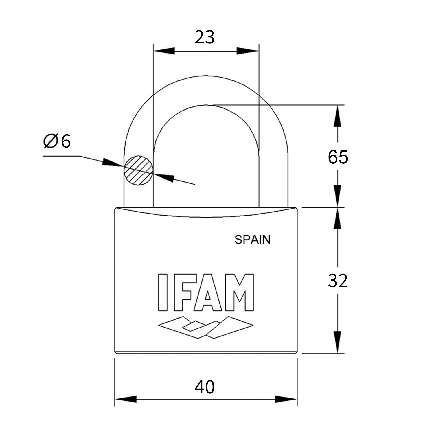 Candado IFAM De Latón Con Arco Extra Largo - Modelo K40AEL, 40 Mm, Para Taquillas, Puertas, Armarios, Maletas, Uso Interior Y Exterior