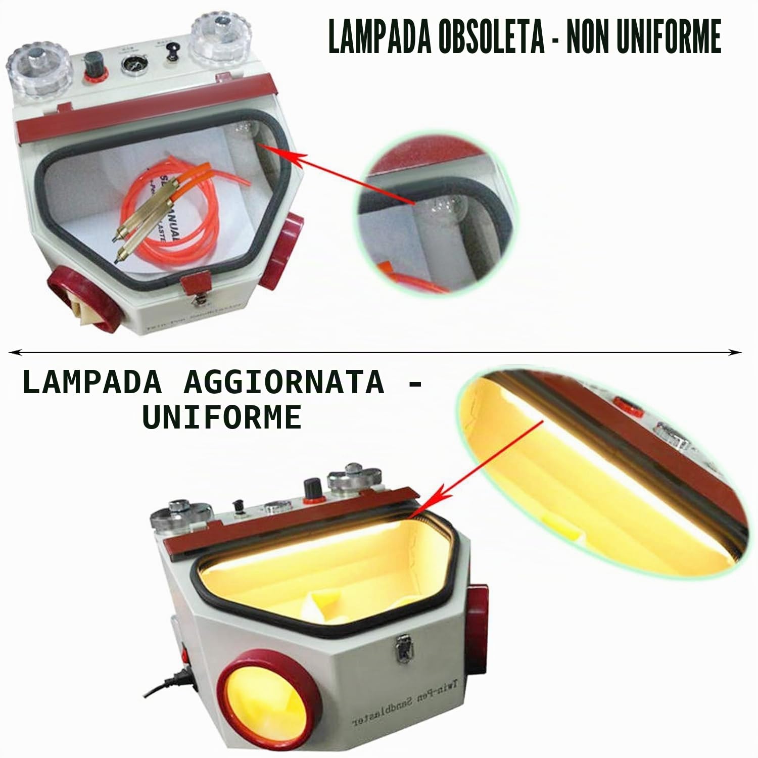 Sabbiatrice da 220 V, sabbiatrice dentale da 50 W, sabbiatrice con due perni e striscia luminosa a LED, sabbiatrice adatta per lucidare e rimuovere ruggine, cabina sabbiata con interruttore a pedale