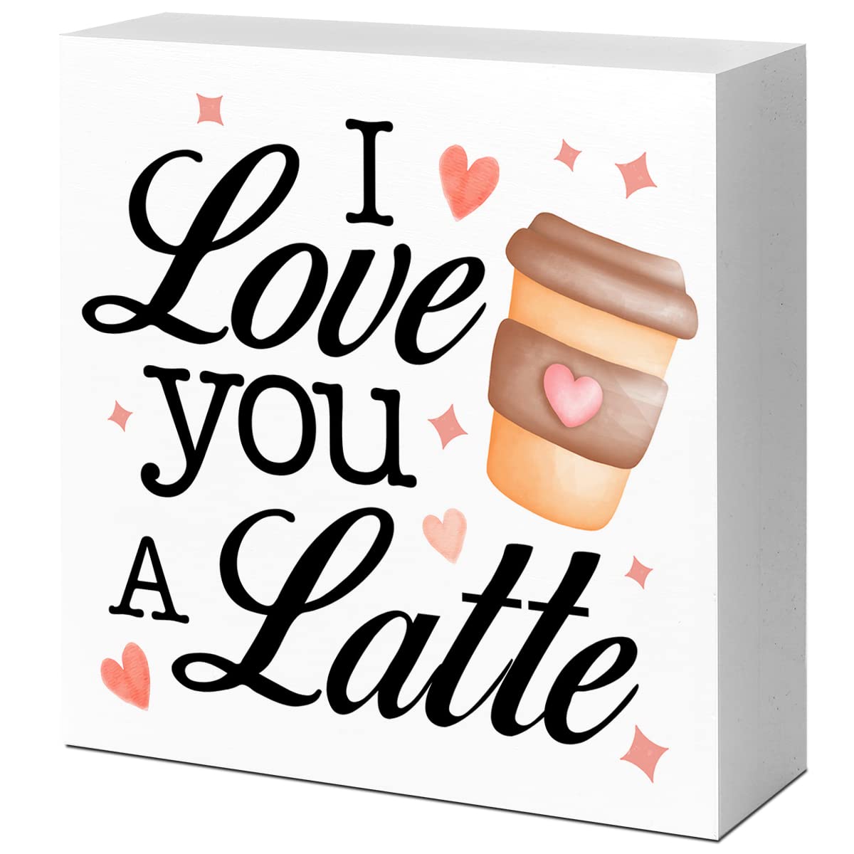 LVQHI Funny Latte Lover Coffee Cup Wood Block Sign,I Love You A Latte Sign for Kitchen Desk Table Decor for Cafe Bar Shelf...