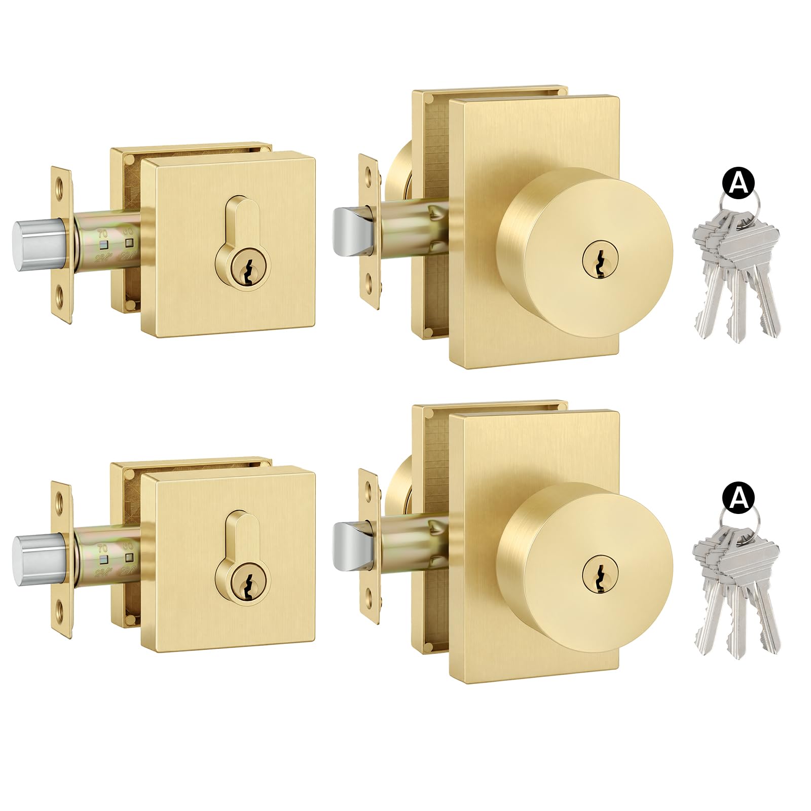 Brushed Gold Door Lock Set - Keyed Alike & Deadbolt -10 Brushed Gold Door Lock Set - Keyed Alike & Deadbolt -10