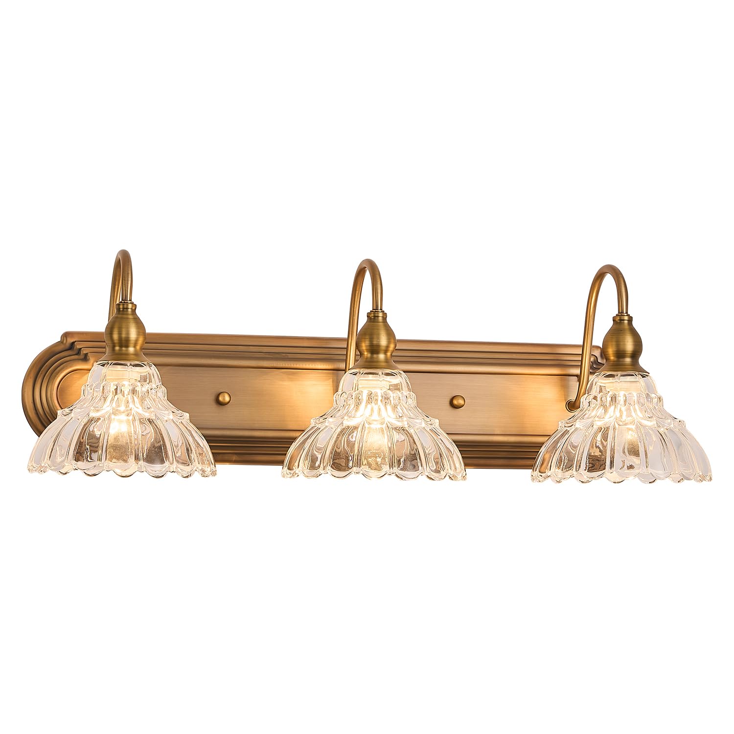 Vintage 3-Light Bathroom Vanity Lighting Fixtures Modern Wall Sconces Brass Glass Retro Vanity Light for Bedroom, Bathroom, Doorway, Farmhouse, Hallway