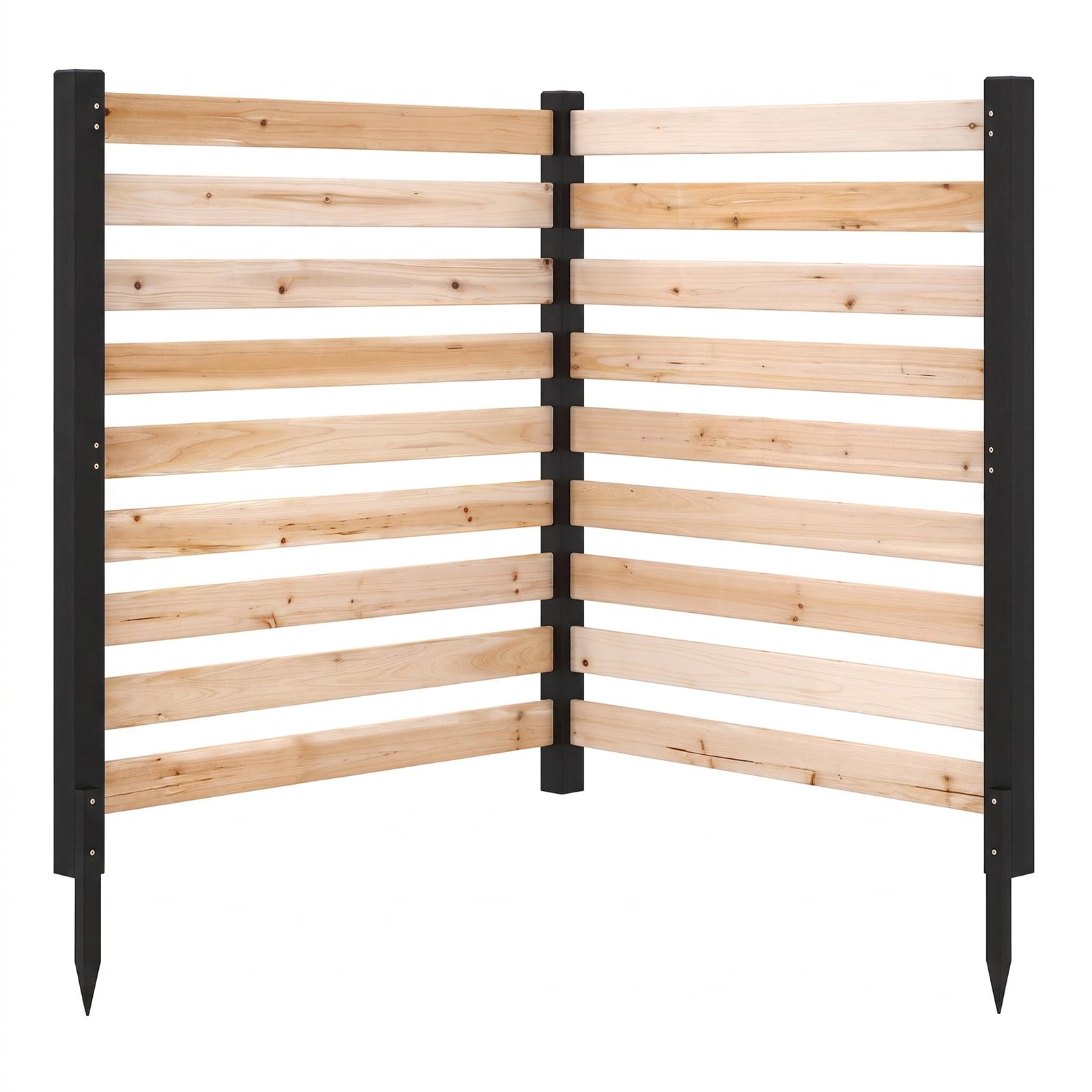 HOMASIS Pantalla de Privacidad, 98 x 107 cm (Natural) | Valla de Jardín de Madera de Abeto de 2 Paneles con Estacas y Diseño de Listones, Valla para Aire Acondicionado para Patio