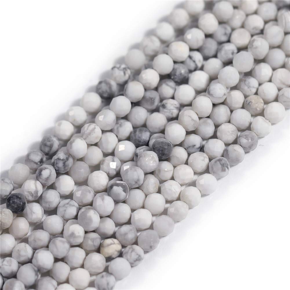 GEM-Inside 3mm Natural Stone White Howlite Turquoise Faceted Spacer Seed Beads for Jewelry Making Strand 15 inch — image 1